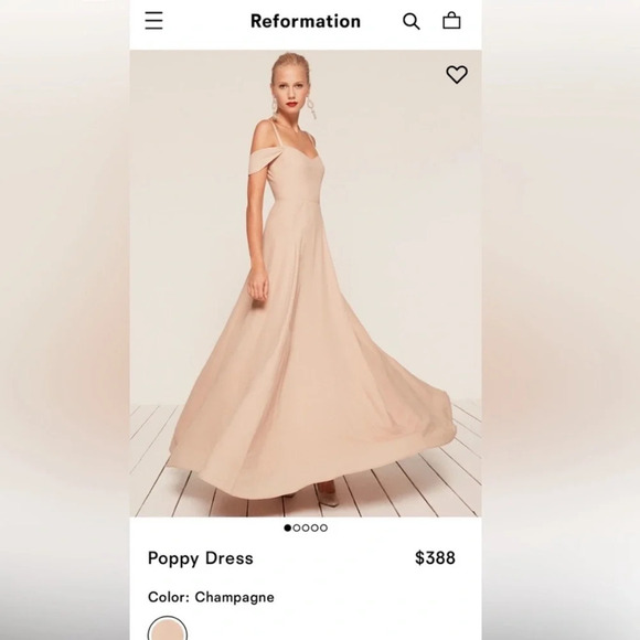 Reformation Poppy Maxi Dress Off Shoulder Gown. Champagne Nude Size 2 - Picture 6 of 16